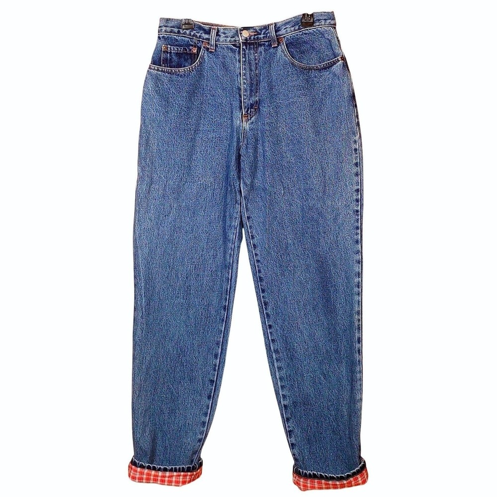 J.Crew Flannel Lined Jeans Mens VTG - Med‎ Wash Blue Gingham Straight Leg 32x32